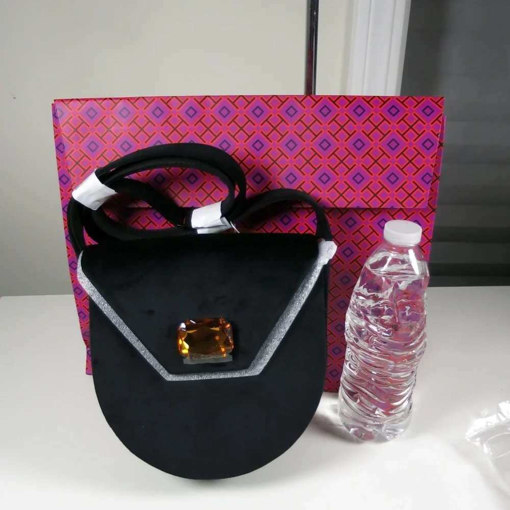 Tory Burch Velvet Jewel Shoulder Bag Black NWT